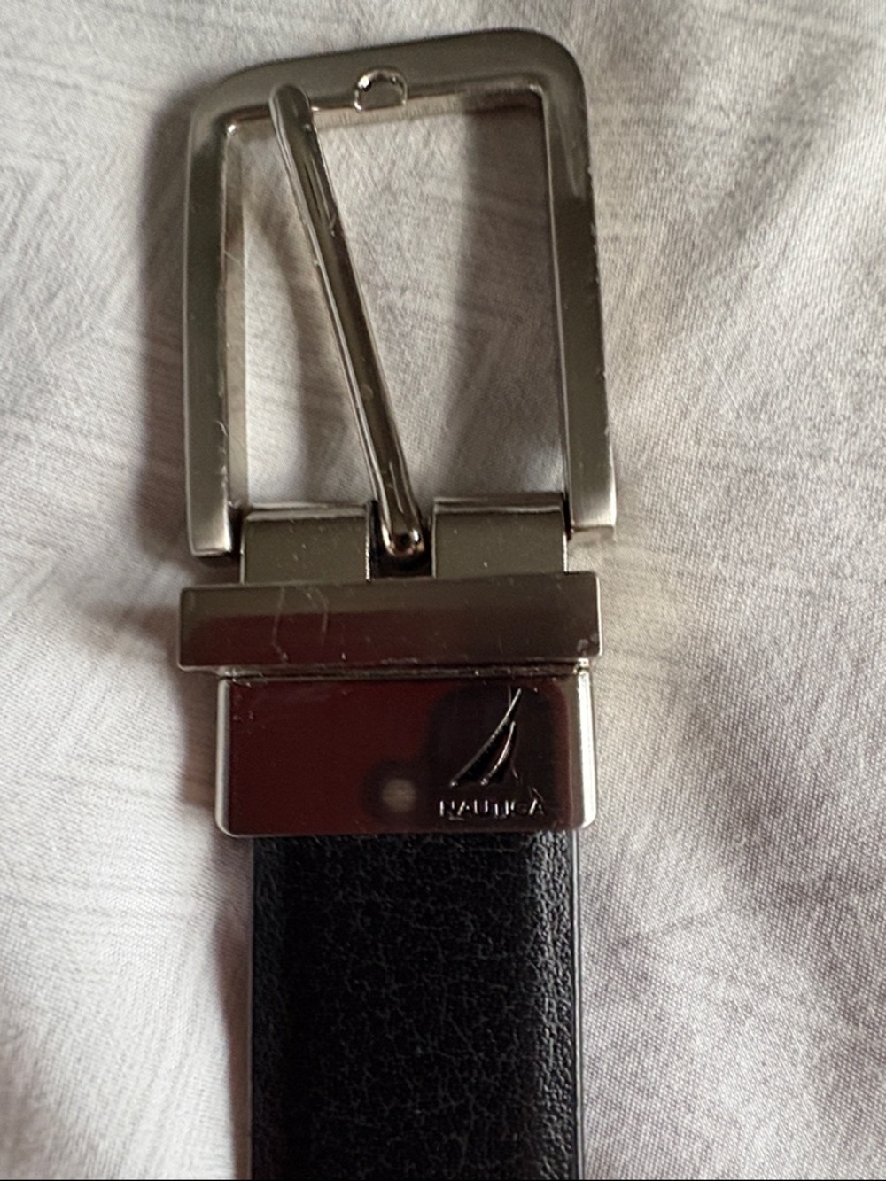 Nautica Black Leather Belt with Polished Silver Buckle